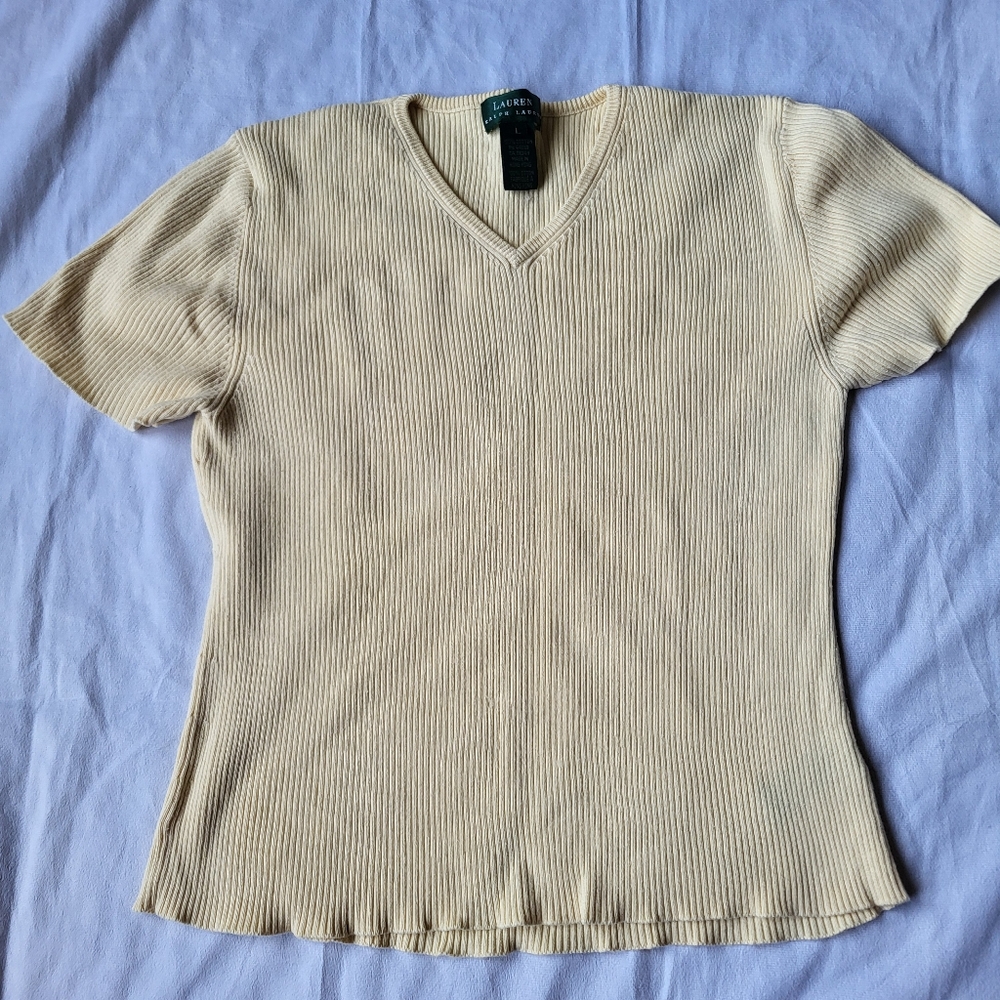 Lauren Ralph Lauren Butter Yellow Summer Knit Blouse Size Large Y2K
